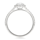 Bague Halo diamant ovale en or blanc avec pavage étincelant, vue latérale.
