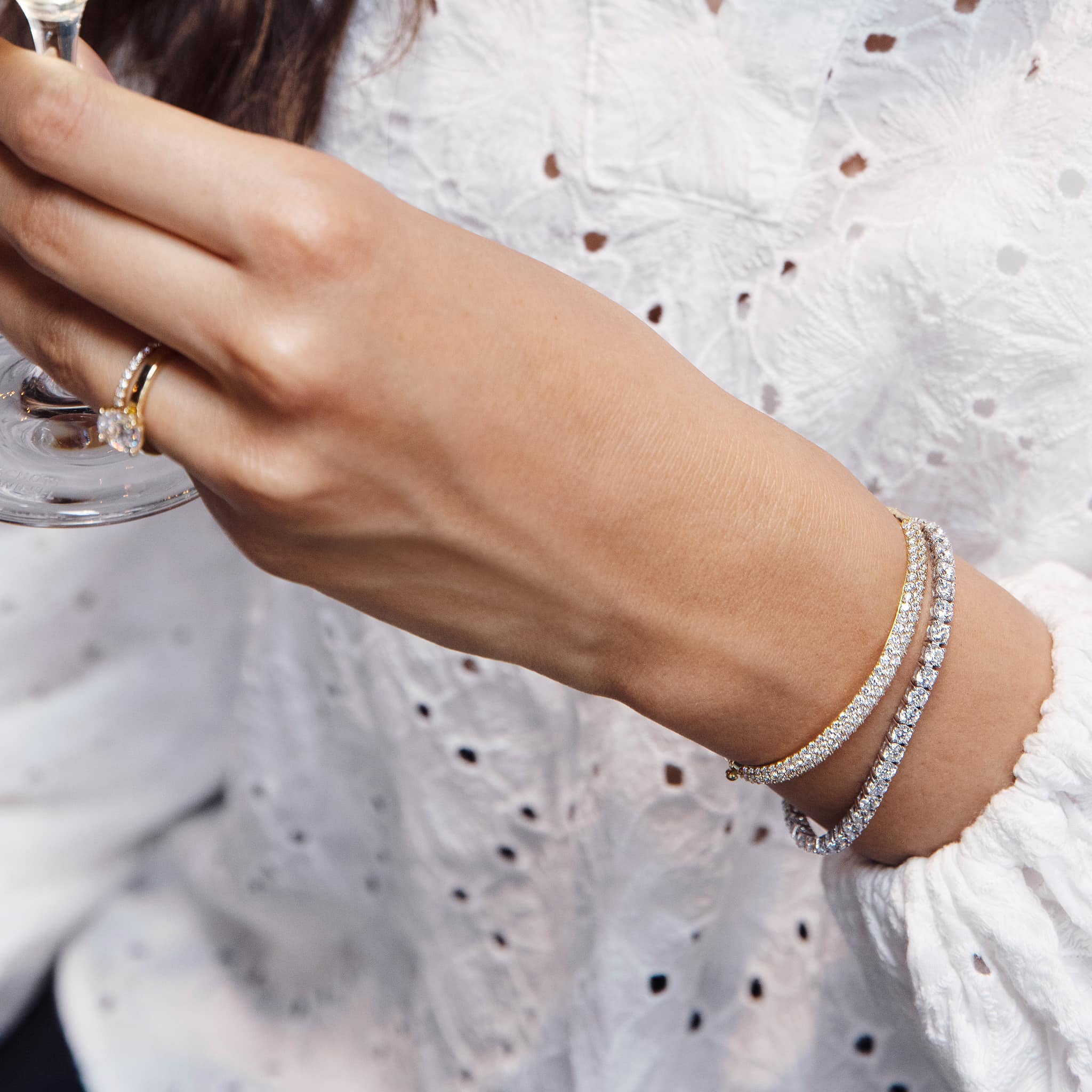 Bracelet tennis en diamant en or jaune et en or blanc 