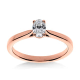 Bague de fiançailles Élégance Diamant Ovale en or rose avec diamant ovale certifié GIA, vue de face.