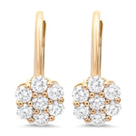 Boucles d’oreilles en or jaune serties de diamants ronds, modèle Rosali, vue de face avec un design raffiné.