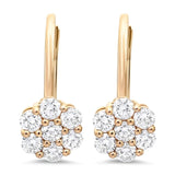 Boucles d’oreilles en or jaune serties de diamants ronds, modèle Rosali, vue de face avec un design raffiné.