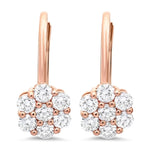 Boucles d’oreilles en or rose serties de diamants ronds, modèle Rosali, vue de face avec un design intemporel.