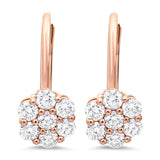 Boucles d’oreilles en or rose serties de diamants ronds, modèle Rosali, vue de face avec un design intemporel.