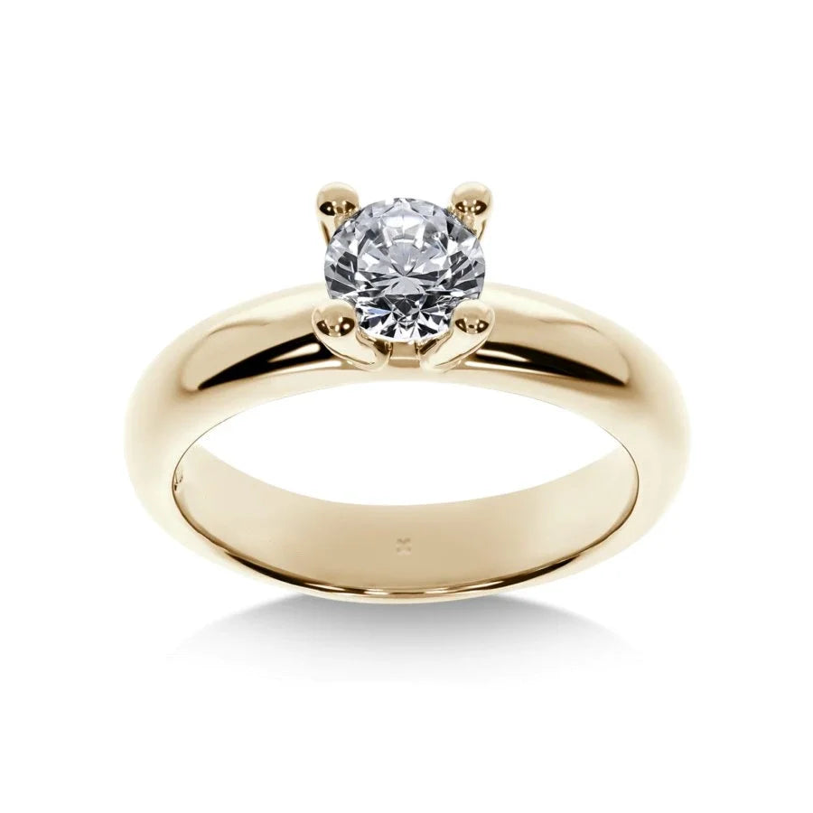 Bague de fiançailles Solitaire Promesse Diamant Rond en or jaune avec diamant certifié GIA, vue de face.