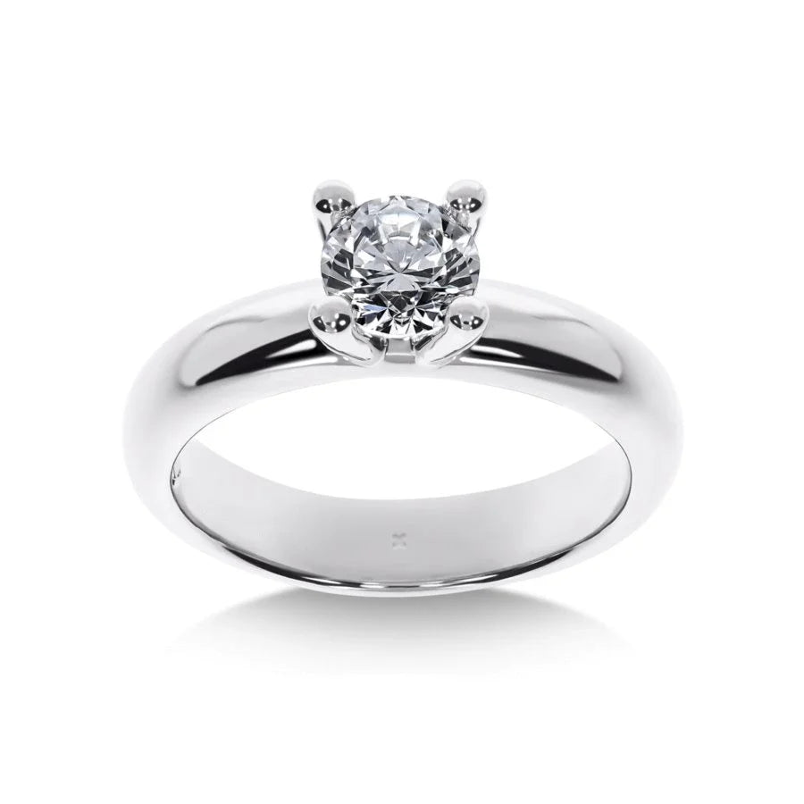 Bague de fiançailles Solitaire Promesse Diamant Rond en platine avec diamant certifié GIA, vue de face.