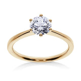 Bague de fiançailles Solitaire Pur Diamant Rond en or jaune avec diamant certifié GIA, vue de face.