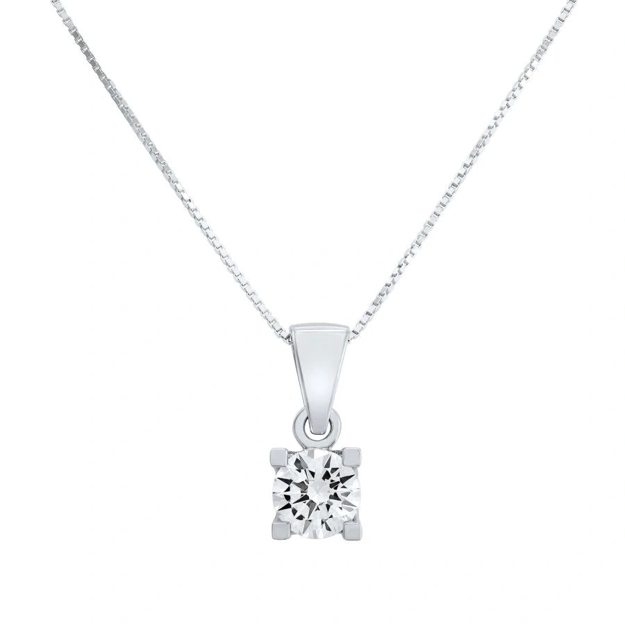 Pendentif en or blanc, mettant en valeur un diamant naturel taille brillant, certifié par le GIA. 