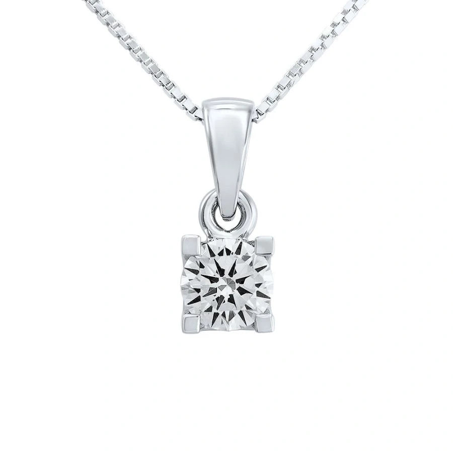 Pendentif en or blanc, mettant en valeur un diamant naturel taille brillant, certifié par le GIA. 